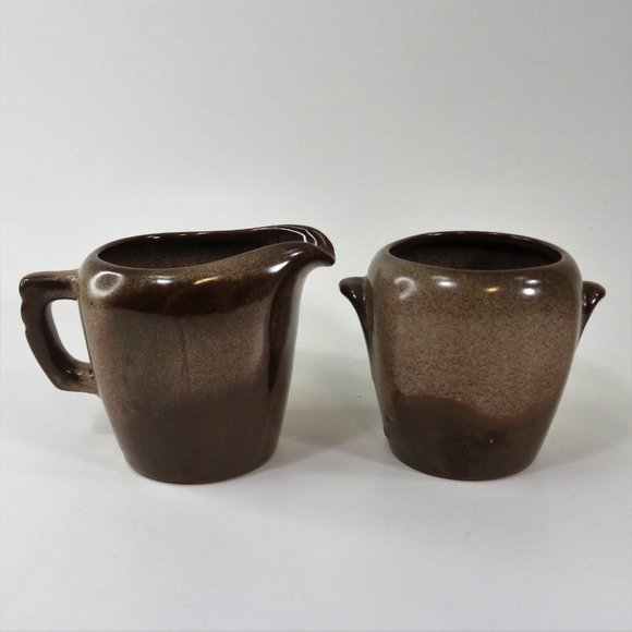 Vintage 1964 FRANKOMA Pottery Cream & Sugar 5DA & 5DB Plainsman Brown Satin - Picture 2 of 9